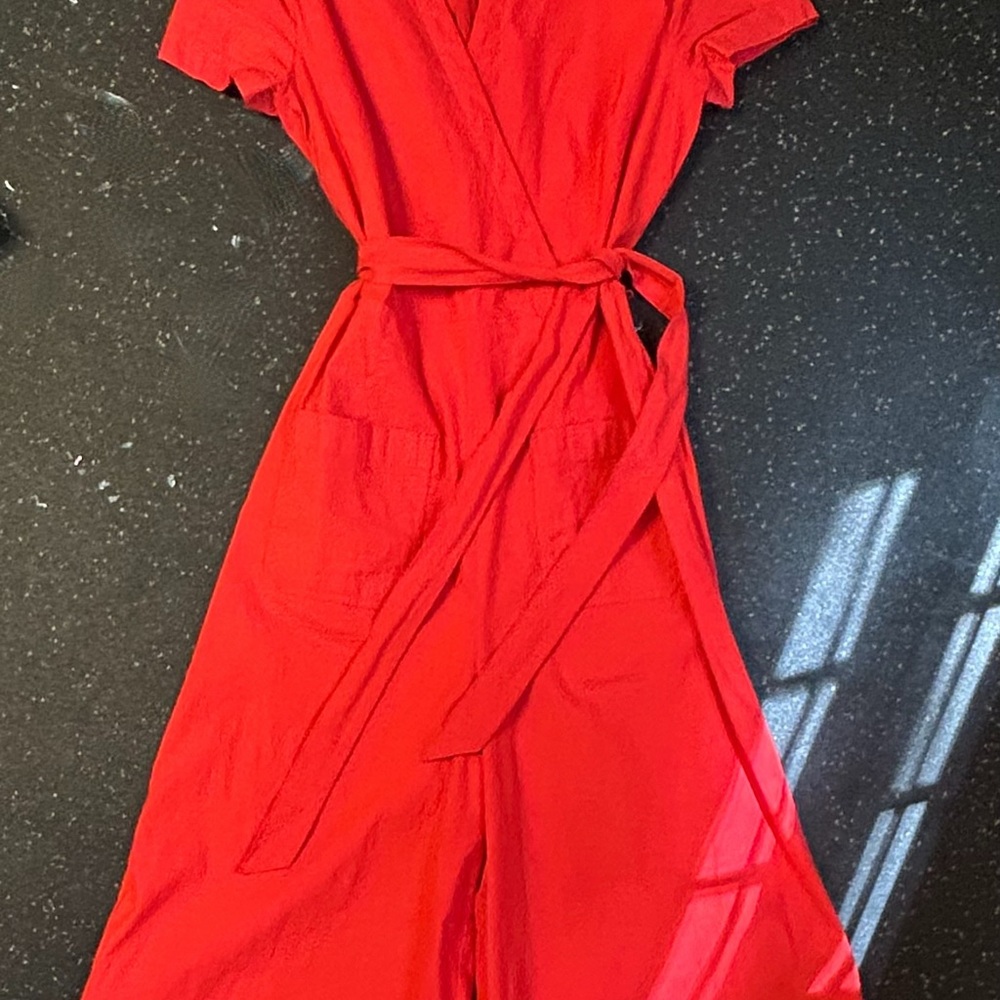 Maeve Red Short-Sleeve Wrap Jumpsuit - Picture 3 of 3